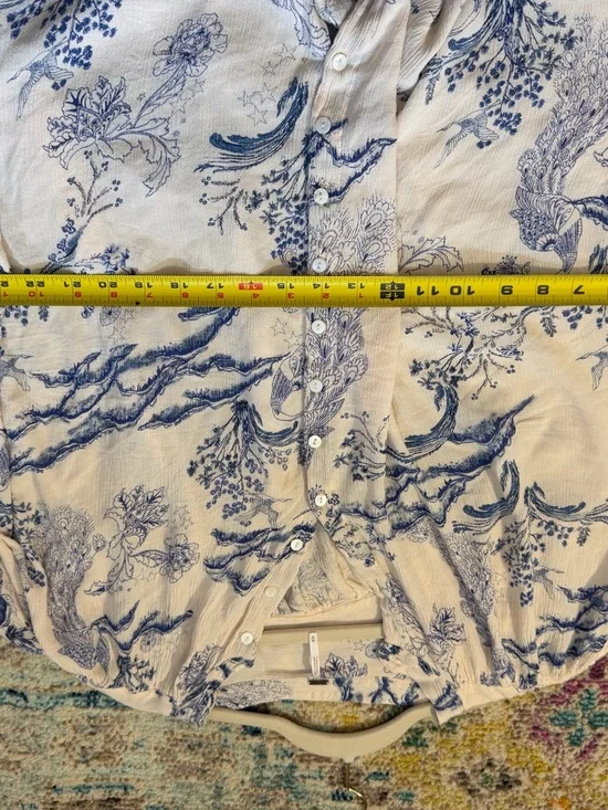 Free People Boho Cream and Navy Floral Button-Front Blouse - Picture 6 of 7